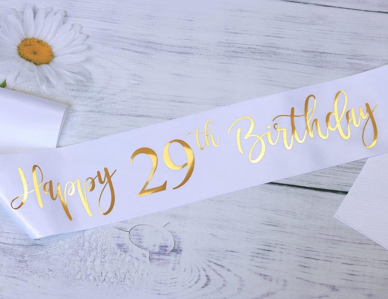 Docooniver Happy 29th Birthday Sash for Women,Men,Girls and Boys,It's my 29th Birthday Sash White with Gold Foil Lettering. - Image 2